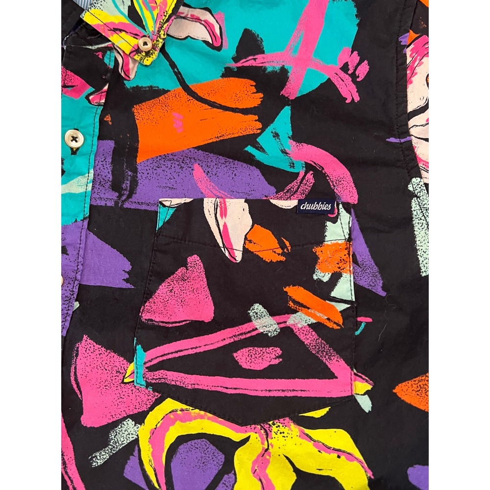 Chubbies Mens XL Friday Shirt Neon Abstract Floral Short Sleeve Button Down - Picture 2 of 6